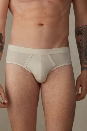 Beige Men's Intimissimi Natural Fresh Supima® Cotton Briefs | AU1342LHT