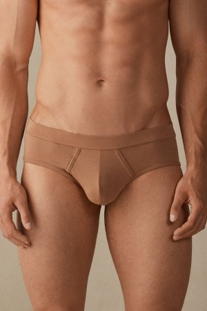 Beige Men's Intimissimi Natural Fresh Supima® Cotton Briefs | AU1341KIR