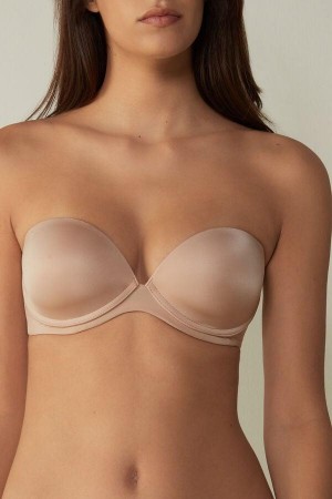 Beige Women's Intimissimi Anna Bandeau in Ultralight Microfiber Bras | AU2827BCI