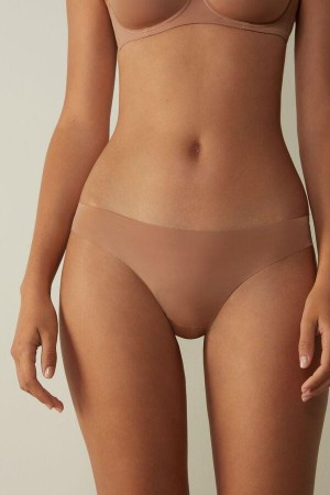 Beige Women's Intimissimi Brazilian in Seamless Ultra Light Microfiber Panties | AU1491SOB