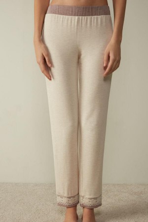 Beige Women's Intimissimi Classic Beauty Modal and Wool Cuffed Pants Pajamas | AU1969CEI