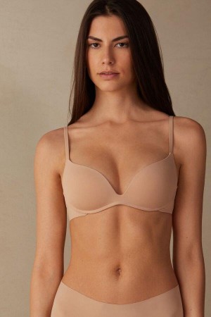 Beige Women's Intimissimi Gioia B Cup Microfiber Super Push-Up Bras | AU2685BCC