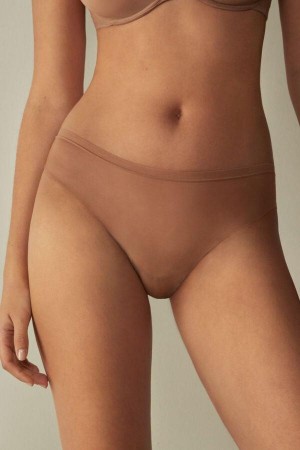 Beige Women's Intimissimi Invisible Touch Brazilian Panties | AU1490APV