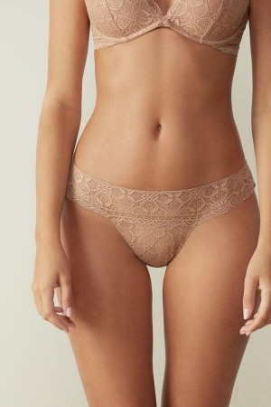 Beige Women's Intimissimi Lace Brazilian Panties | AU1511YUK