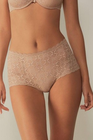 Beige Women's Intimissimi Lace High Waist Hipster Panties | AU1724APV