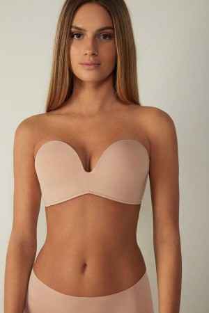 Beige Women's Intimissimi Laura Microfiber Bandeau Bras | AU2815PQC