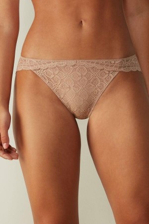 Beige Women's Intimissimi Low Rise Lace Panties | AU1632VDO