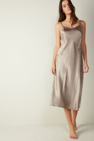 Beige Women's Intimissimi Midi-Length Slip in Silk Lingerie | AU2115SOB