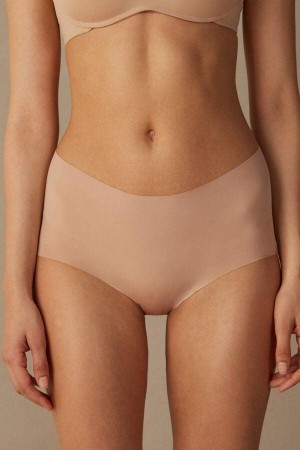 Beige Women's Intimissimi Seamless Microfiber Hipster Panties | AU1706LHT