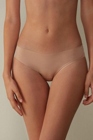 Beige Women's Intimissimi Seamless Microfiber Panties | AU1619PQC