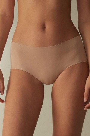 Beige Women's Intimissimi Seamless Supima® Cotton Hipster Panties | AU1708XFU