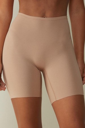 Beige Women's Intimissimi Seamless Supima® Cotton Shorts Panties | AU1703HKW