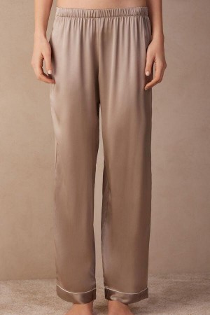 Beige Women's Intimissimi Silk Satin Pants Pajamas | AU1967ZGY