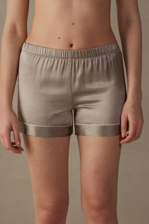Beige Women's Intimissimi Silk Shorts with Contrast Trim Pajamas | AU2049BCP