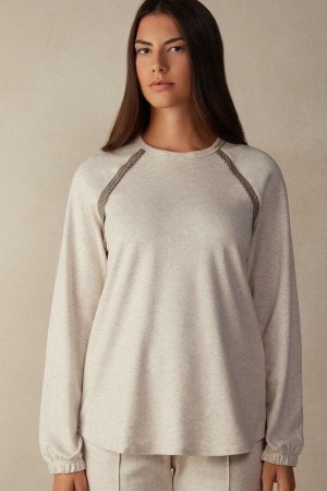Beige Women's Intimissimi Slow and Cozy Long Sleeve Top in Warm Cotton Pajamas | AU1875YUK