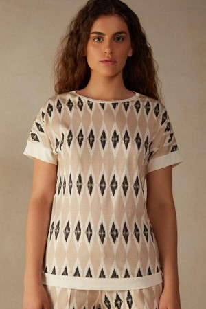 Beige Women's Intimissimi Urban Nomad Cotton Short Sleeve T shirt Pajamas | AU1934DNN