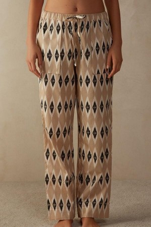 Beige Women's Intimissimi Urban Nomad cotton pants Pajamas | AU1972NBA