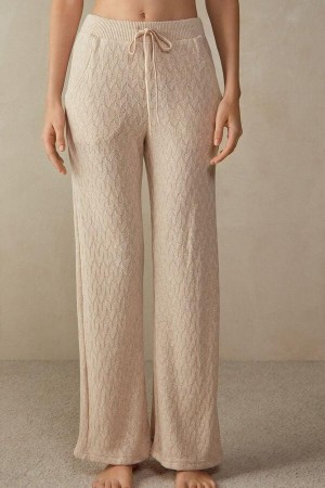 Beige Women's Intimissimi Winter Braid Full Length Jacquard Pants Pajamas | AU1977RWH