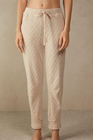 Beige Women's Intimissimi Winter Braid Full Length Cuffed Pants Pajamas | AU1976EXG
