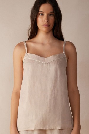 Beige Women's Intimissimi Yacht Night Linen Tank Top | AU2264TVJ