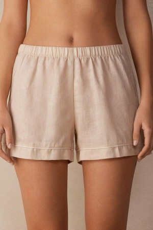 Beige Women's Intimissimi Yacht Night Linen Shorts Pajamas | AU2080EXG