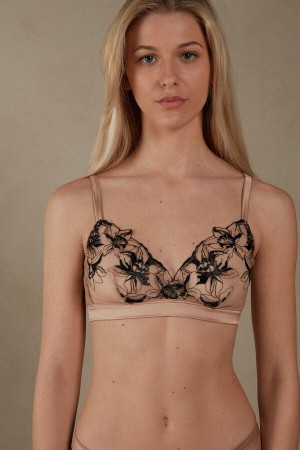 Beige / Black Women's Intimissimi Stir the Senses Emma Triangle Bras | AU2876ZGT