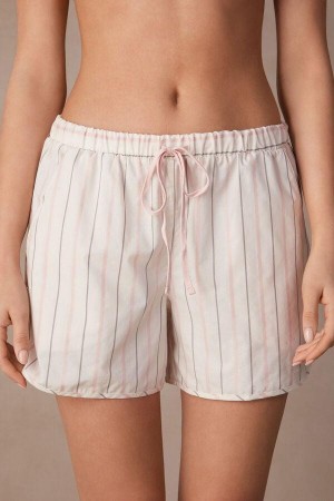 Beige / Pink Stripes Women's Intimissimi Soft Spring Cotton Cloth Shorts Pajamas | AU2068JJE