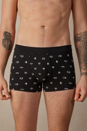 Black Light Men's Intimissimi Dashboard Warning Light in Stretch Supima® Cotton Boxer | AU1382UTL