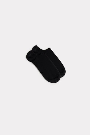 Black Men's Intimissimi Cotton Footsies Socks | AU1250TVJ
