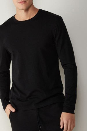 Black Men's Intimissimi Crew-Neck Merino-Wool Top Long Sleeve | AU1093RWH