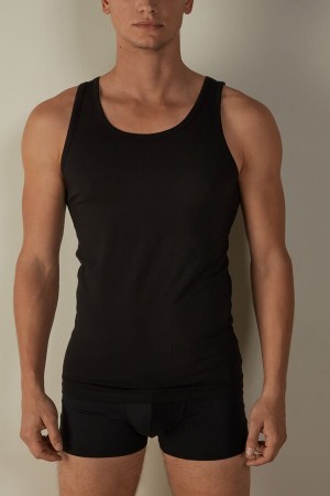 Black Men's Intimissimi Crew Neck Tank Top | AU1007CEI