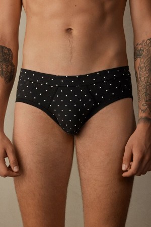 Black Men's Intimissimi Dotted in Stretch Supima® Cotton Briefs | AU1319CEI