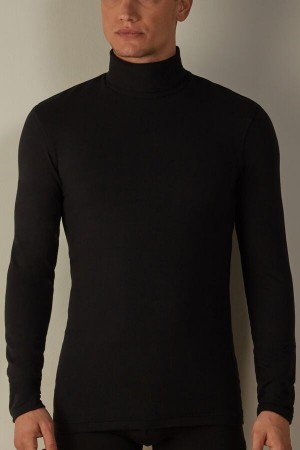 Black Men's Intimissimi High-Neck Modal-Cashmere Top Long Sleeve | AU1100APV