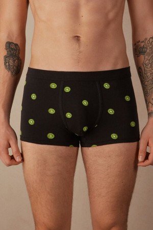 Black Men's Intimissimi Kiwi in Stretch Supima® Cotton Boxer | AU1392JJE