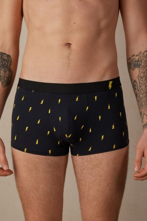 Black Men's Intimissimi Lightning Bolt in Microfiber Boxer | AU1385PQC