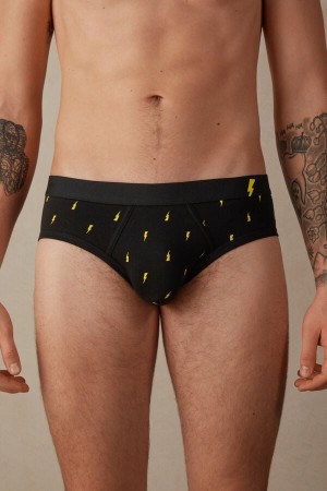 Black Men's Intimissimi Lightning Bolt in Stretch Supima® Cotton Briefs | AU1318XFU