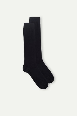 Black Men's Intimissimi Long in Stretch Supima® Cotton Socks | AU1261HKW