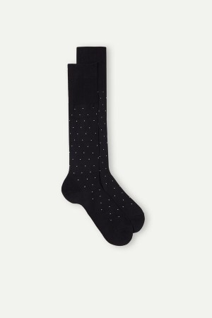 Black Men's Intimissimi Men’s Long in Patterned Lisle Cotton Socks | AU1257SOB