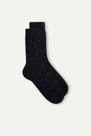 Black Men's Intimissimi Men’s Short in Patterned Lisle Cotton Socks | AU1204APV