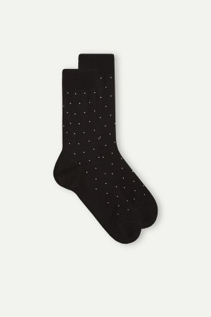 Black Men's Intimissimi Men’s Short in Patterned Lisle Cotton Socks | AU1201ISZ