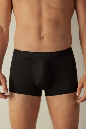 Black Men's Intimissimi Microfiber Logo Shorts Boxer | AU1428QZD