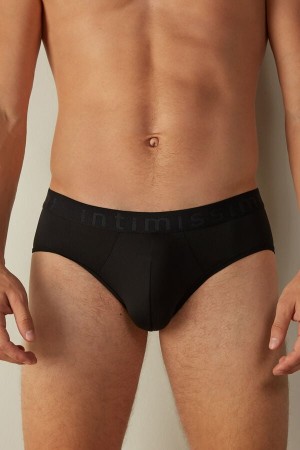 Black Men's Intimissimi Microfiber with Logo Detail Briefs | AU1370XFU