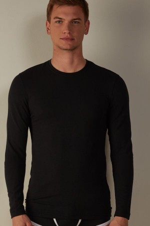 Black Men's Intimissimi Modal-Cashmere Top Long Sleeve | AU1107KIR