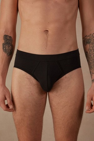 Black Men's Intimissimi Natural Fresh Supima® Cotton Briefs | AU1325WYF