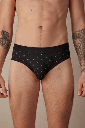 Black Men's Intimissimi Paper Plane in Stretch Supima® Cotton Briefs | AU1321BCP