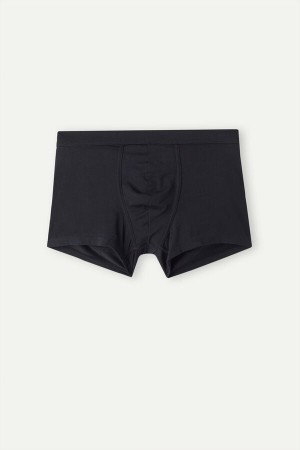 Black Men's Intimissimi Push-up in Stretch Cotton Boxer | AU1465SOB