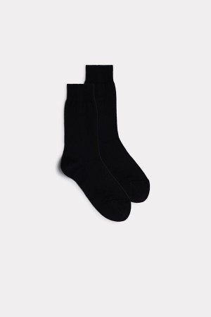 Black Men's Intimissimi Short Warm Cotton Socks | AU1222EXG