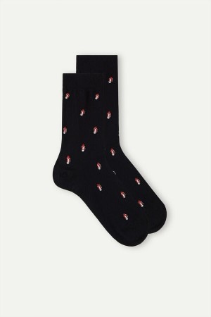 Black Men's Intimissimi Short in Patterned Cotton Socks | AU1195WYF