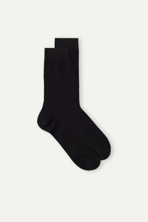 Black Men's Intimissimi Short in Stretch Supima® Cotton Socks | AU1210JJE