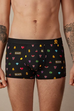 Black Men's Intimissimi Slot Machine in Stretch Supima® Cotton Boxer | AU1419KIR